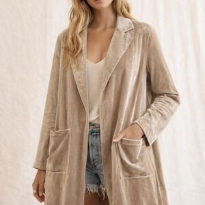 Soft Surroundings Tan faux velvet light trench coat